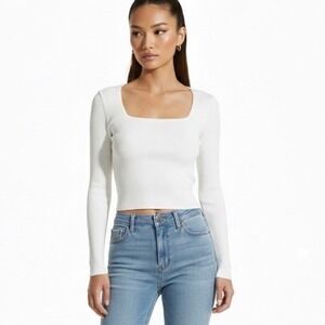 NWT And Now This Ribbed Square Neck Crop Top Size XL White Minimalist Clean Girl